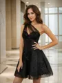 A-Line/Princess Tulle Sequin One-Shoulder Sleeveless Short/Mini Dresses