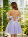A-Line/Princess Tulle Applique Off-the-Shoulder Sleeveless Short/Mini Dresses