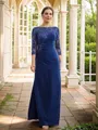 Sheath/Column Chiffon Applique Bateau 3/4 Sleeves Floor-Length Mother of the Bride Dresses
