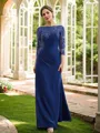 Sheath/Column Chiffon Applique Bateau 3/4 Sleeves Floor-Length Mother of the Bride Dresses