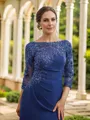 Sheath/Column Chiffon Applique Bateau 3/4 Sleeves Floor-Length Mother of the Bride Dresses