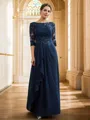 A-Line/Princess Chiffon Applique Bateau 3/4 Sleeves Floor-Length Mother of the Bride Dresses