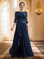 A-Line/Princess Chiffon Applique Bateau 3/4 Sleeves Floor-Length Mother of the Bride Dresses
