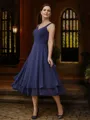 A-Line/Princess Chiffon Ruched V-neck Sleeveless Tea-Length Mother of the Bride Dresses