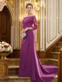 Sheath/Column Chiffon Applique Off-the-Shoulder 3/4 Sleeves Sweep Train Mother of the Bride Dresses