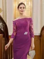 Sheath/Column Chiffon Applique Off-the-Shoulder 3/4 Sleeves Sweep Train Mother of the Bride Dresses