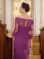 Sheath/Column Chiffon Applique Off-the-Shoulder 3/4 Sleeves Sweep Train Mother of the Bride Dresses