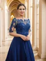 A-Line/Princess Chiffon Applique Bateau 1/2 Sleeves Tea-Length Mother of the Bride Dresses