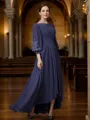 A-Line/Princess Chiffon Ruched Bateau 3/4 Sleeves Asymmetrical Mother of the Bride Dresses