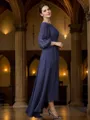 A-Line/Princess Chiffon Ruched Bateau 3/4 Sleeves Asymmetrical Mother of the Bride Dresses
