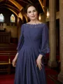 A-Line/Princess Chiffon Ruched Bateau 3/4 Sleeves Asymmetrical Mother of the Bride Dresses
