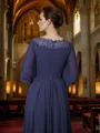 A-Line/Princess Chiffon Ruched Bateau 3/4 Sleeves Asymmetrical Mother of the Bride Dresses