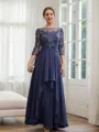 A-Line/Princess Chiffon Applique Bateau 3/4 Sleeves Floor-Length Mother of the Bride Dresses