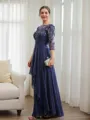 A-Line/Princess Chiffon Applique Bateau 3/4 Sleeves Floor-Length Mother of the Bride Dresses
