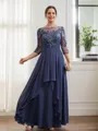 A-Line/Princess Chiffon Applique Bateau 3/4 Sleeves Floor-Length Mother of the Bride Dresses
