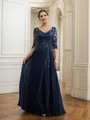 A-Line/Princess Chiffon Applique V-neck 3/4 Sleeves Floor-Length Mother of the Bride Dresses
