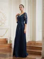 A-Line/Princess Chiffon Applique V-neck 3/4 Sleeves Floor-Length Mother of the Bride Dresses