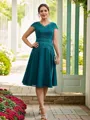 A-Line/Princess Chiffon Ruched V-neck Short Sleeves Knee-Length Mother of the Bride Dresses