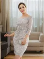 Sheath/Column Chiffon Applique Bateau 3/4 Sleeves Short/Mini Mother of the Bride Dresses