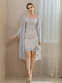 Sheath/Column Chiffon Applique Bateau 3/4 Sleeves Short/Mini Mother of the Bride Dresses