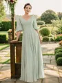 A-Line/Princess Chiffon Ruched V-neck 1/2 Sleeves Floor-Length Mother of the Bride Dresses