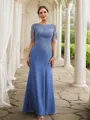 Sheath/Column Chiffon Applique Bateau Short Sleeves Floor-Length Mother of the Bride Dresses