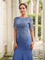 Sheath/Column Chiffon Applique Bateau Short Sleeves Floor-Length Mother of the Bride Dresses