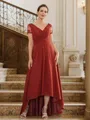 A-Line/Princess Chiffon Ruched V-neck Short Sleeves Asymmetrical Mother of the Bride Dresses