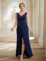 Sheath/Column Stretch Crepe Ruched V-neck Sleeveless Floor-Length Mother of the Bride Dresses