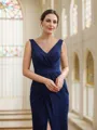 Sheath/Column Stretch Crepe Ruched V-neck Sleeveless Floor-Length Mother of the Bride Dresses