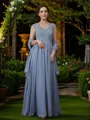 A-Line/Princess Chiffon Applique V-neck Sleeveless Floor-Length Mother of the Bride Dresses