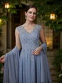 A-Line/Princess Chiffon Applique V-neck Sleeveless Floor-Length Mother of the Bride Dresses