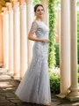 A-Line/Princess Tulle Ruched Bateau Short Sleeves Ankle-Length Mother of the Bride Dresses