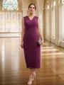 Sheath/Column Chiffon Applique V-neck Sleeveless Tea-Length Mother of the Bride Dresses