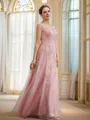 A-Line/Princess Tulle Applique V-neck Sleeveless Floor-Length Dresses