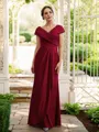 Sheath/Column Jersey Ruched V-neck Short Sleeves Floor-Length Mother of the Bride Dresses