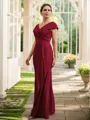 Sheath/Column Jersey Ruched V-neck Short Sleeves Floor-Length Mother of the Bride Dresses