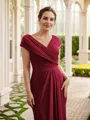 Sheath/Column Jersey Ruched V-neck Short Sleeves Floor-Length Mother of the Bride Dresses