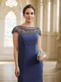 Sheath/Column Chiffon Beading Bateau Short Sleeves Floor-Length Mother of the Bride Dresses