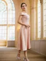 A-Line/Princess Satin Applique Off-the-Shoulder Sleeveless Tea-Length Mother of the Bride Dresses