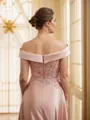 A-Line/Princess Satin Applique Off-the-Shoulder Sleeveless Tea-Length Mother of the Bride Dresses