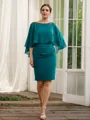Sheath/Column Chiffon Ruched Bateau 3/4 Sleeves Knee-Length Mother of the Bride Dresses