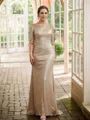 Sheath/Column Sequins Ruched 1/2 Sleeves Sweep Train Mother of the Bride Dresses