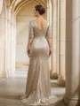 Sheath/Column Sequins Ruched 1/2 Sleeves Sweep Train Mother of the Bride Dresses