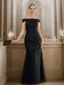 Sheath/Column Tulle Beading Off-the-Shoulder Sleeveless Floor-Length Mother of the Bride Dresses