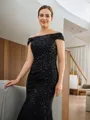 Sheath/Column Tulle Beading Off-the-Shoulder Sleeveless Floor-Length Mother of the Bride Dresses