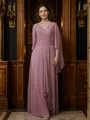 A-Line/Princess Chiffon Ruched V-neck 3/4 Sleeves Floor-Length Mother of the Bride Dresses