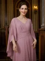 A-Line/Princess Chiffon Ruched V-neck 3/4 Sleeves Floor-Length Mother of the Bride Dresses