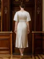 Sheath/Column Silk Like Satin Ruched Scoop Short Sleeves Tea-Length Mother of the Bride Dresses