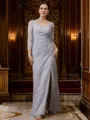 Sheath/Column 30D Chiffon Beading V-neck 3/4 Sleeves Floor-Length Mother of the Bride Dresses